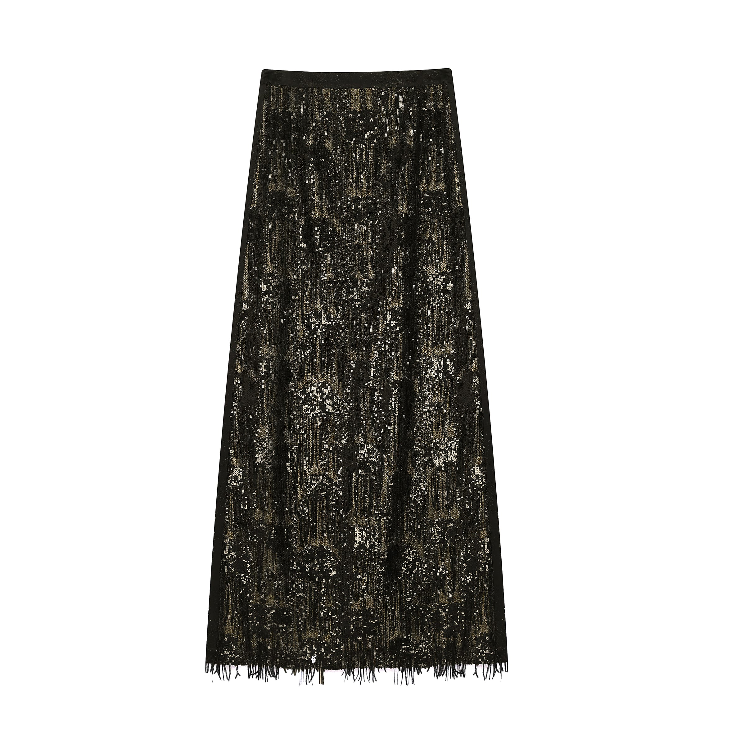 Black & Gold Sequin Fringe Maxi Skirt - image 1