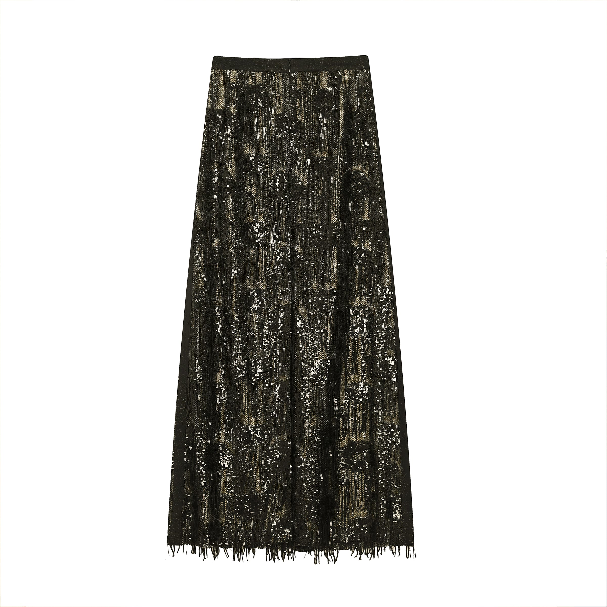 Black & Gold Sequin Fringe Maxi Skirt - image 2