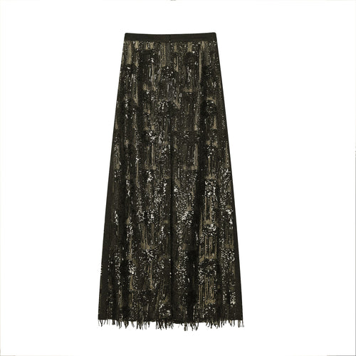 Black & Gold Sequin Fringe Maxi Skirt - image 2