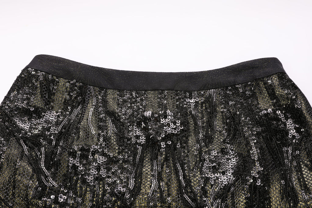 Black & Gold Sequin Fringe Maxi Skirt - image 3