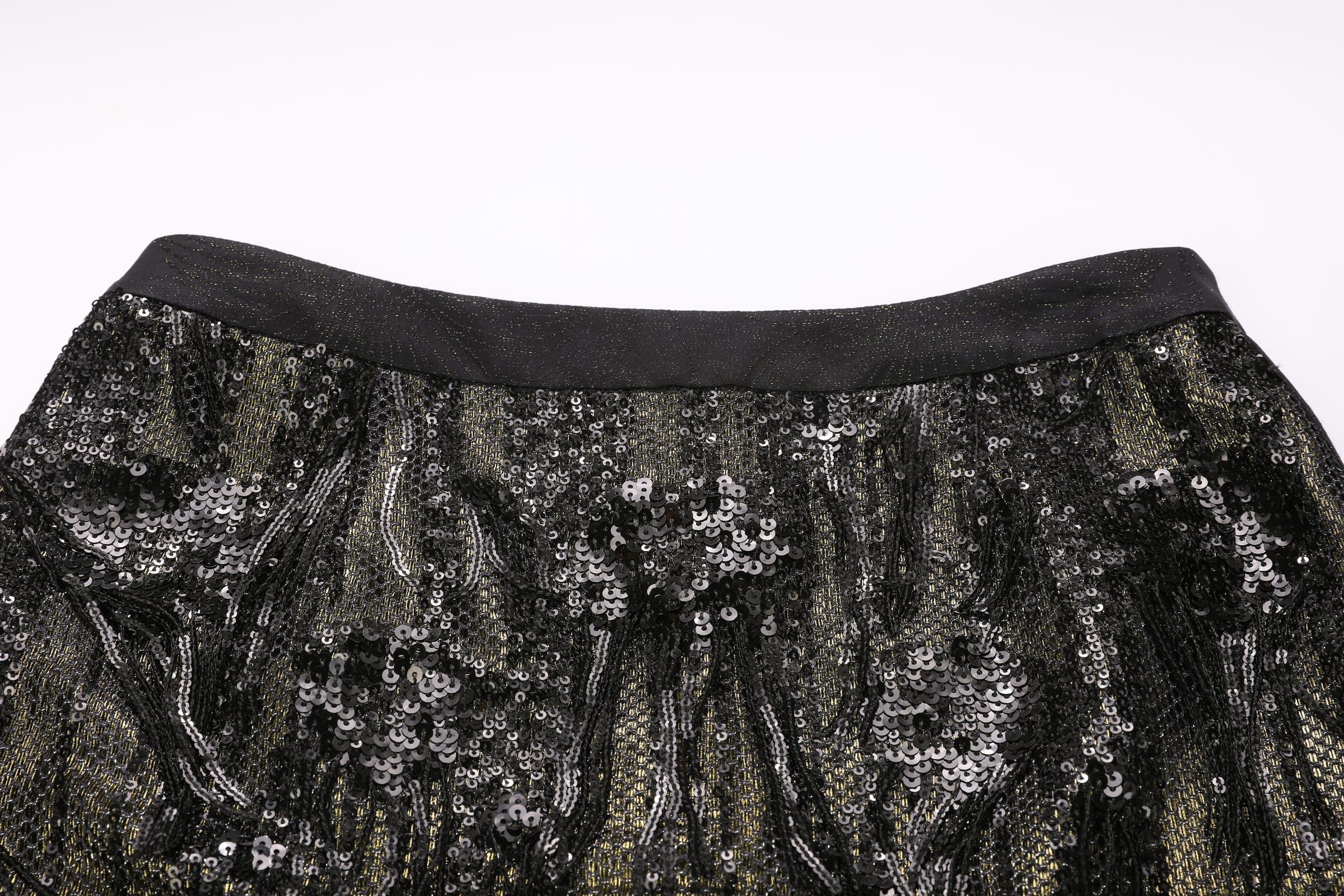 Black & Gold Sequin Fringe Maxi Skirt - image 3