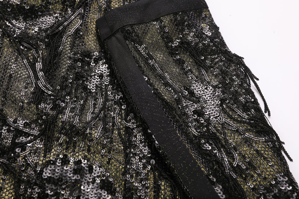 Black & Gold Sequin Fringe Maxi Skirt - image 4