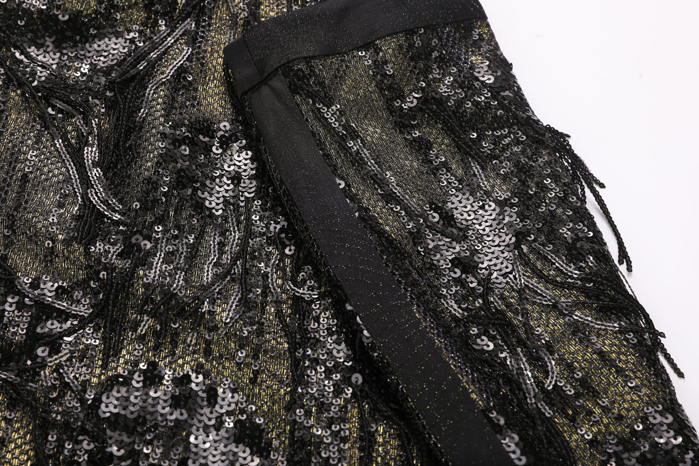 Black & Gold Sequin Fringe Maxi Skirt - image 4