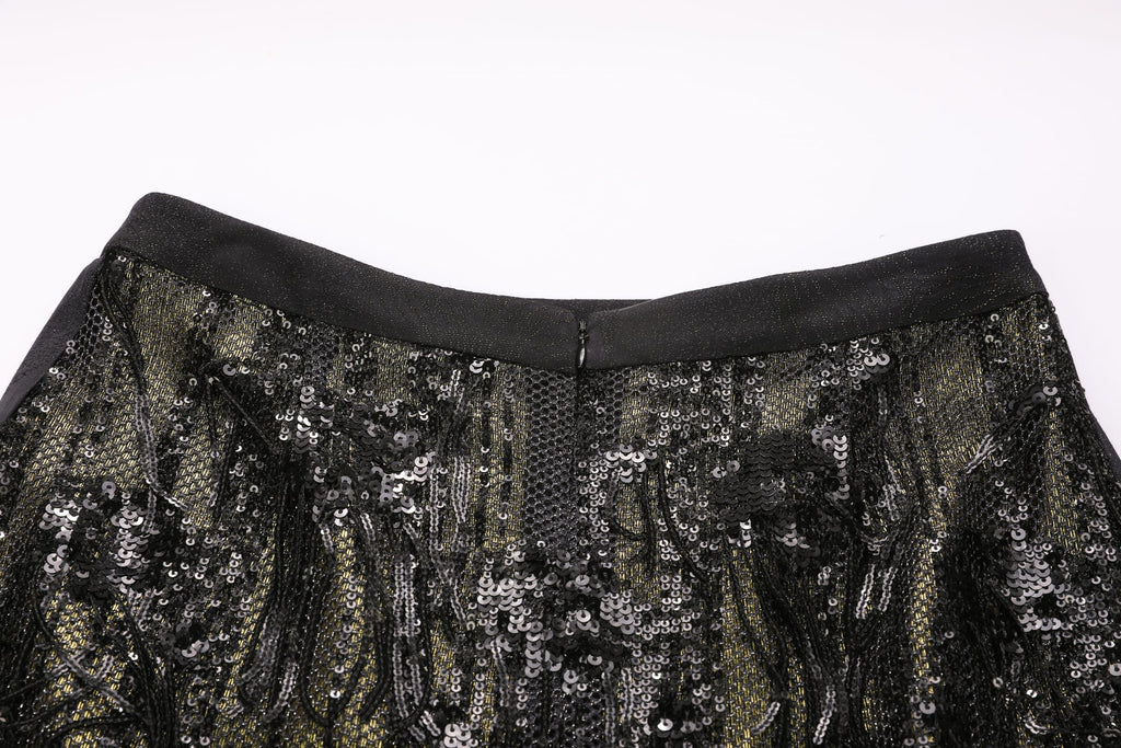 Black & Gold Sequin Fringe Maxi Skirt - image 5