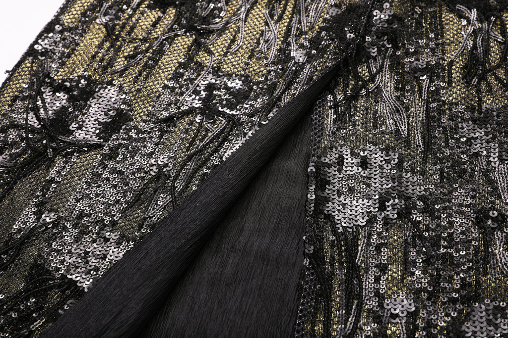 Black & Gold Sequin Fringe Maxi Skirt - image 6
