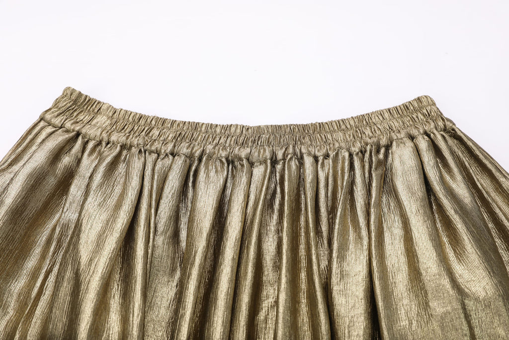 Gold Pleated Wide-Leg Trousers - image 3