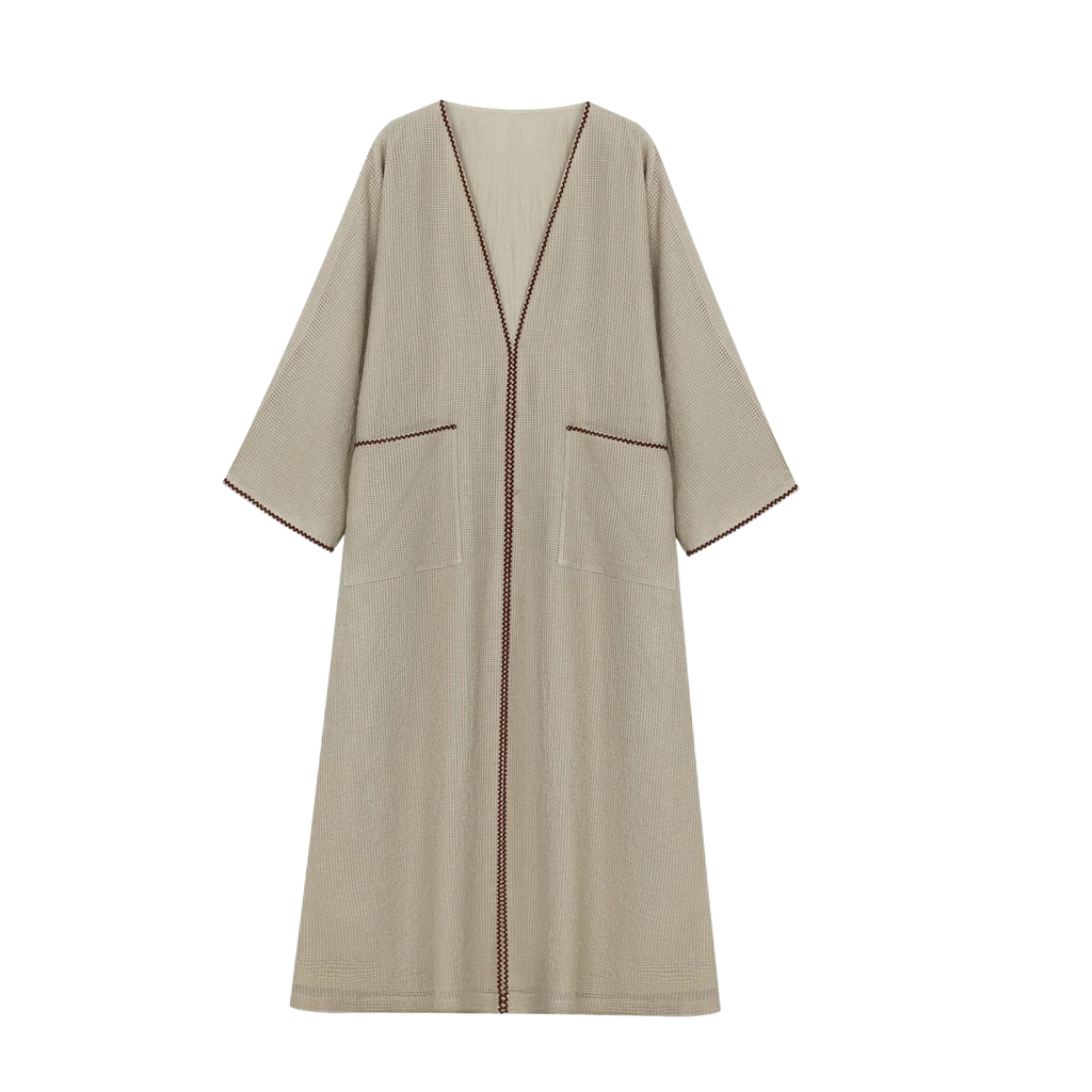 Waffle-Weave Duster Abaya Light Mocha - image 1
