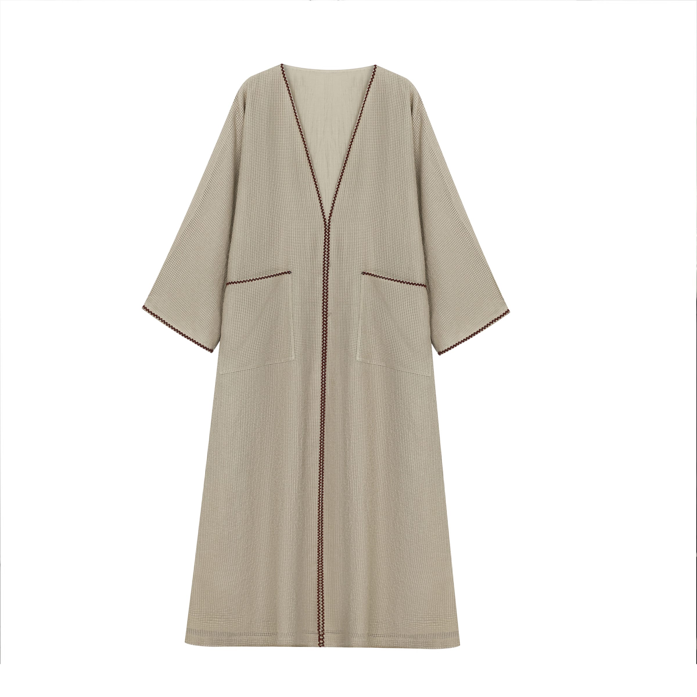 Waffle-Weave Duster Abaya Light Mocha - image 2