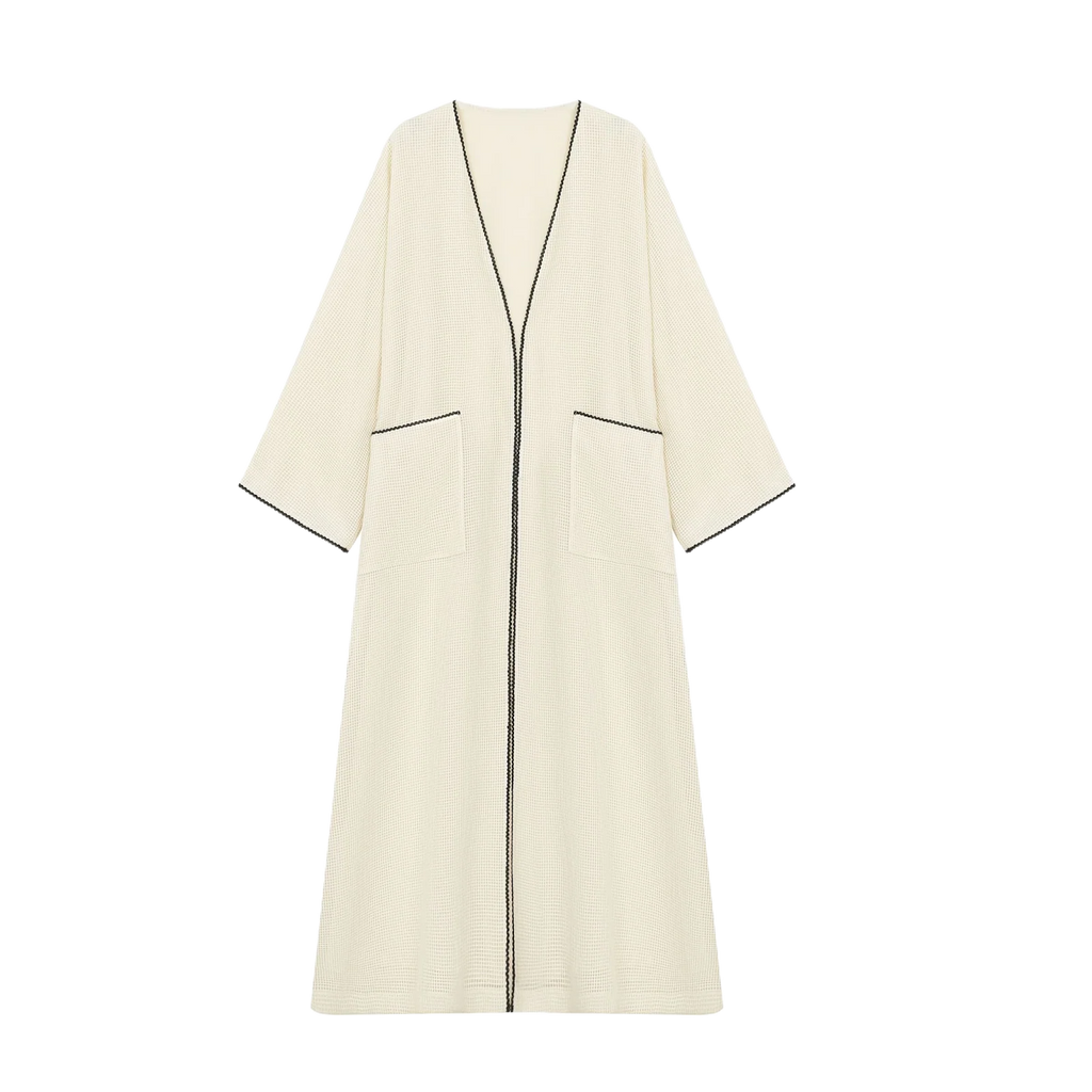 Waffle-Weave Duster Abaya Ivory - image 1