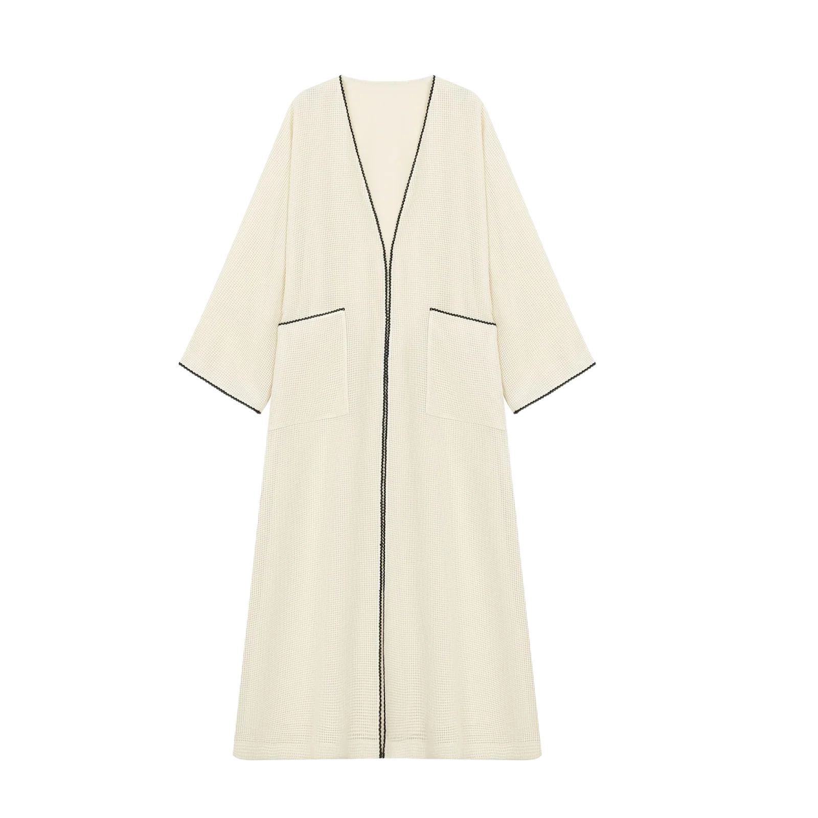 Waffle-Weave Duster Abaya Ivory - image 1
