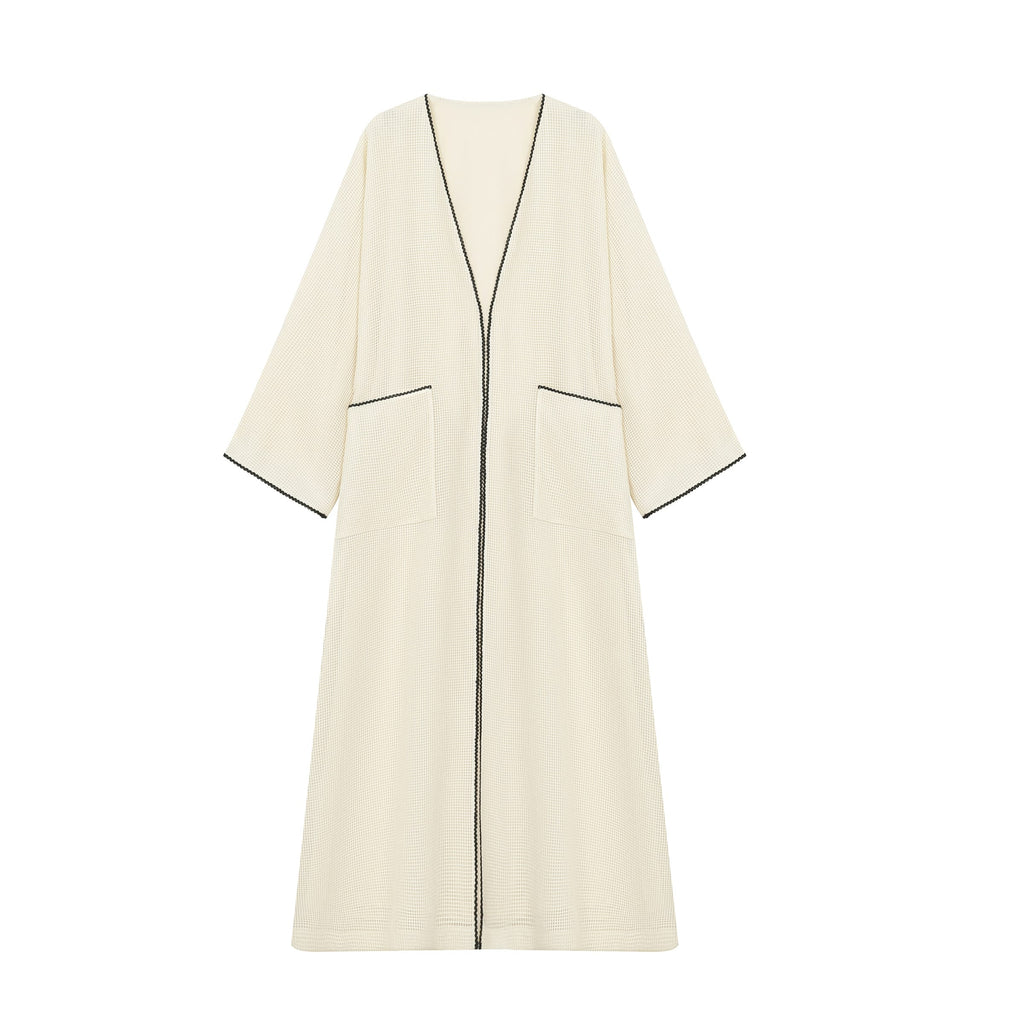 Waffle-Weave Duster Abaya Ivory - image 2