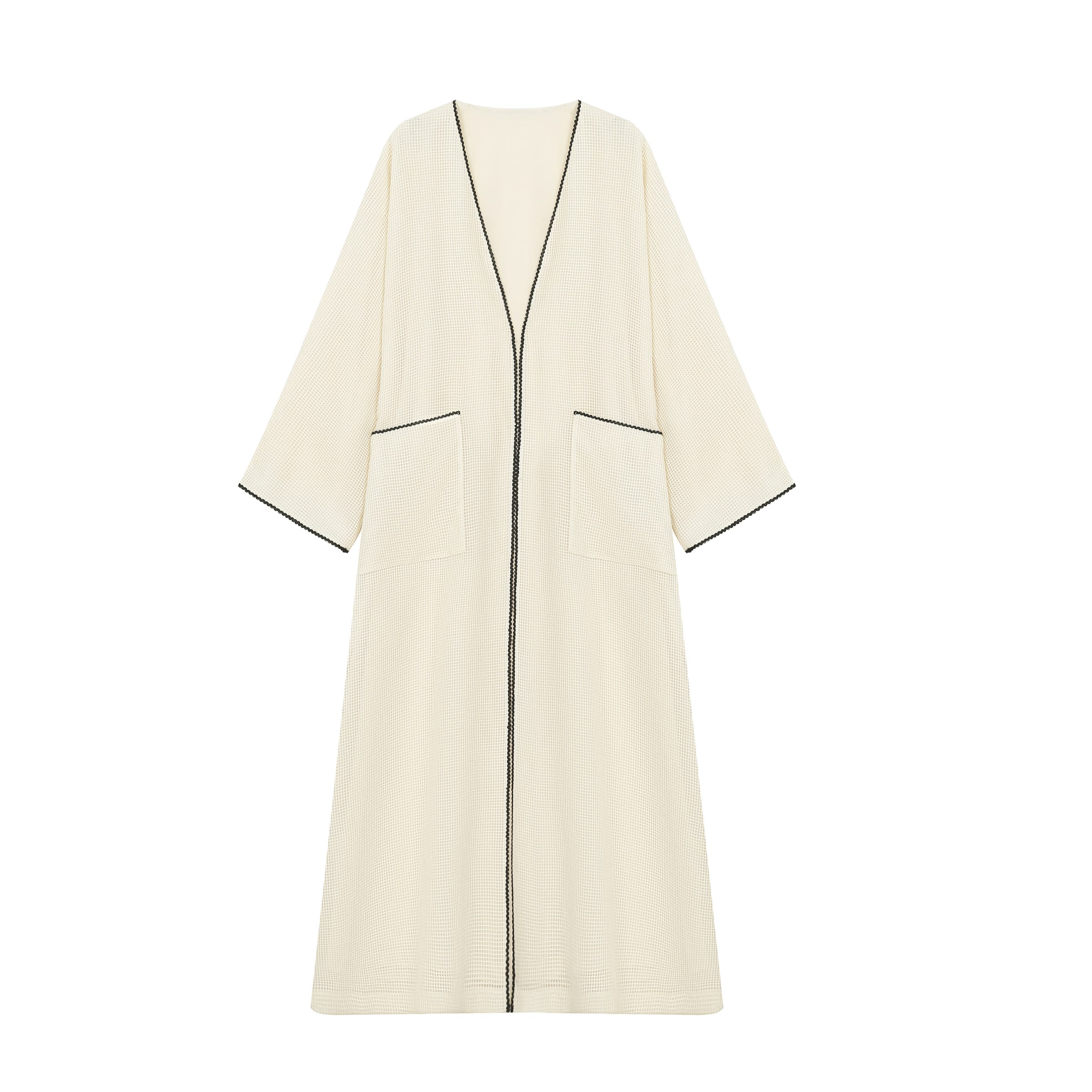 Waffle-Weave Duster Abaya Ivory - image 2