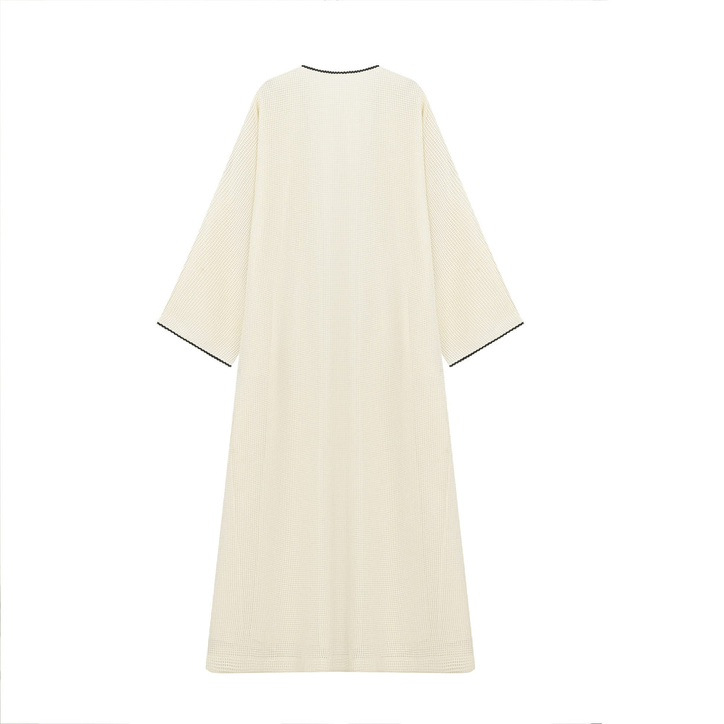 Waffle-Weave Duster Abaya Ivory - image 3