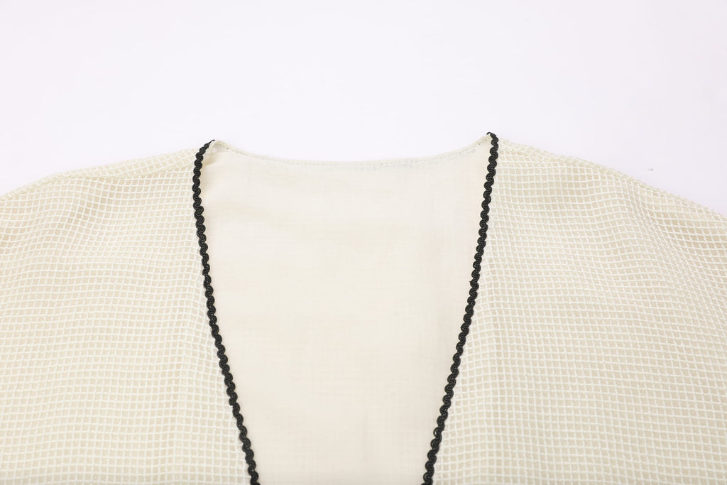 Waffle-Weave Duster Abaya Ivory - image 4