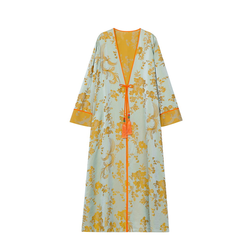 Phoenix Brocade Abaya Neon Orange - image 2