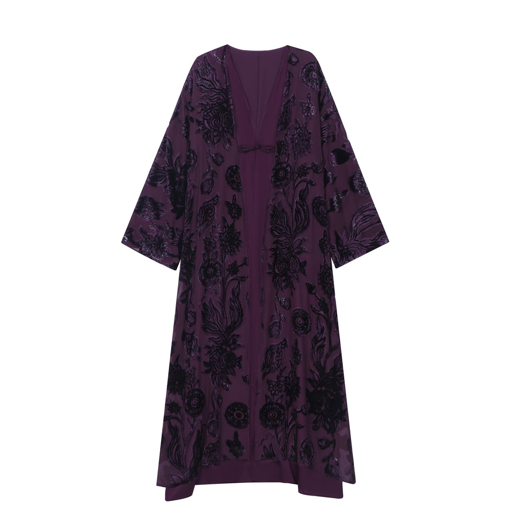 Plum Velvet Burnout Abaya - image 2